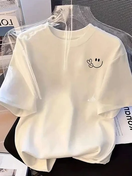Scissor Hand Smile Graphic Print T-Shirts Womens Summer Tops O-Neck Comfortable Short Sleeve Tees Casual Clothes 1