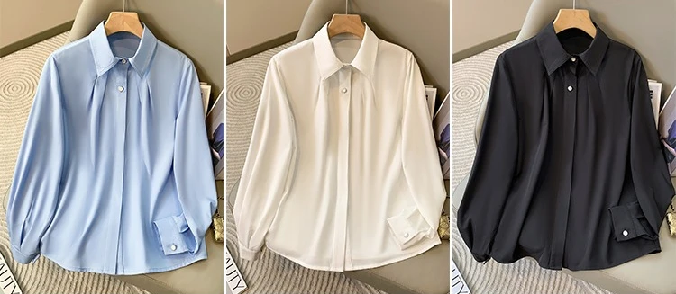 2026 Weiße Revers-Langarm-Französische Bluse Frühling Herbst neue koreanische Version Die lose Plus-Size-Temperament-Berufshemden – Detail 1