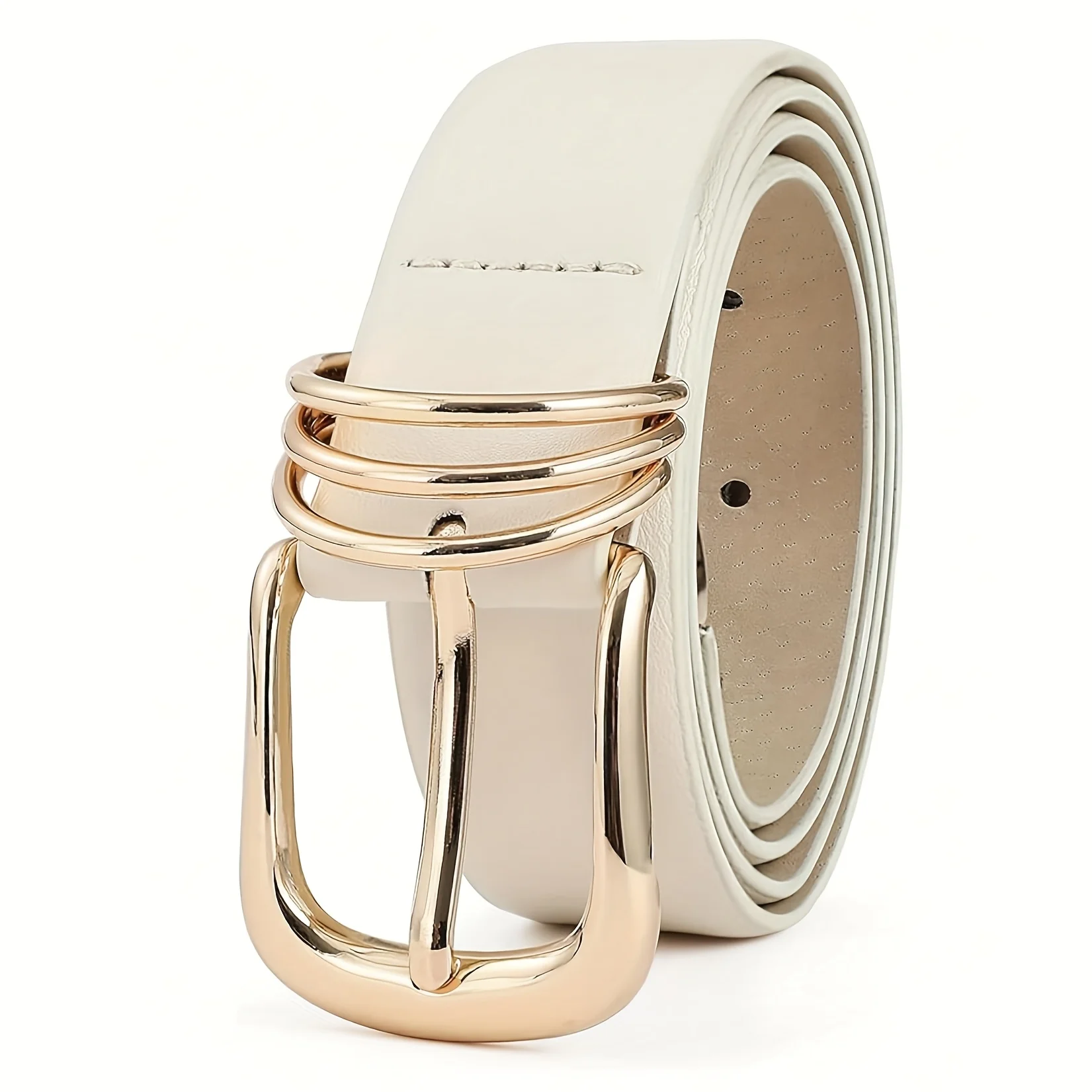 Women's Faux Leather Belt with Golden Oval Buckle - Adjustable Casual Belt for Jeans, Pants, Skirts - Durable Fashion Accessory