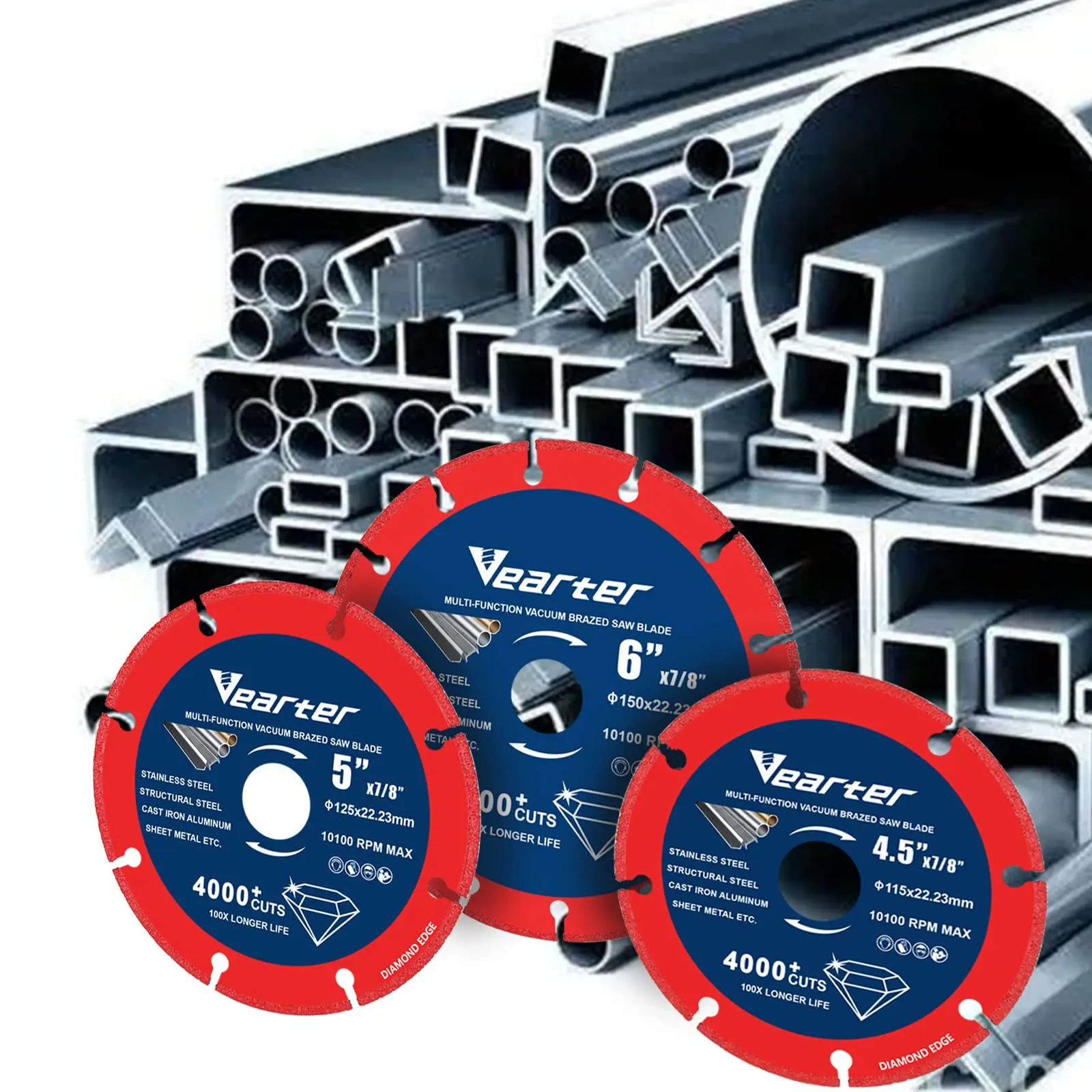 Vearter 115/125/150mm 진공 브레이징 다이아몬드 커팅 디스크 금속 철근 주철 알루미늄 스테인레스 스틸 용 앵글 그라인더 휠
