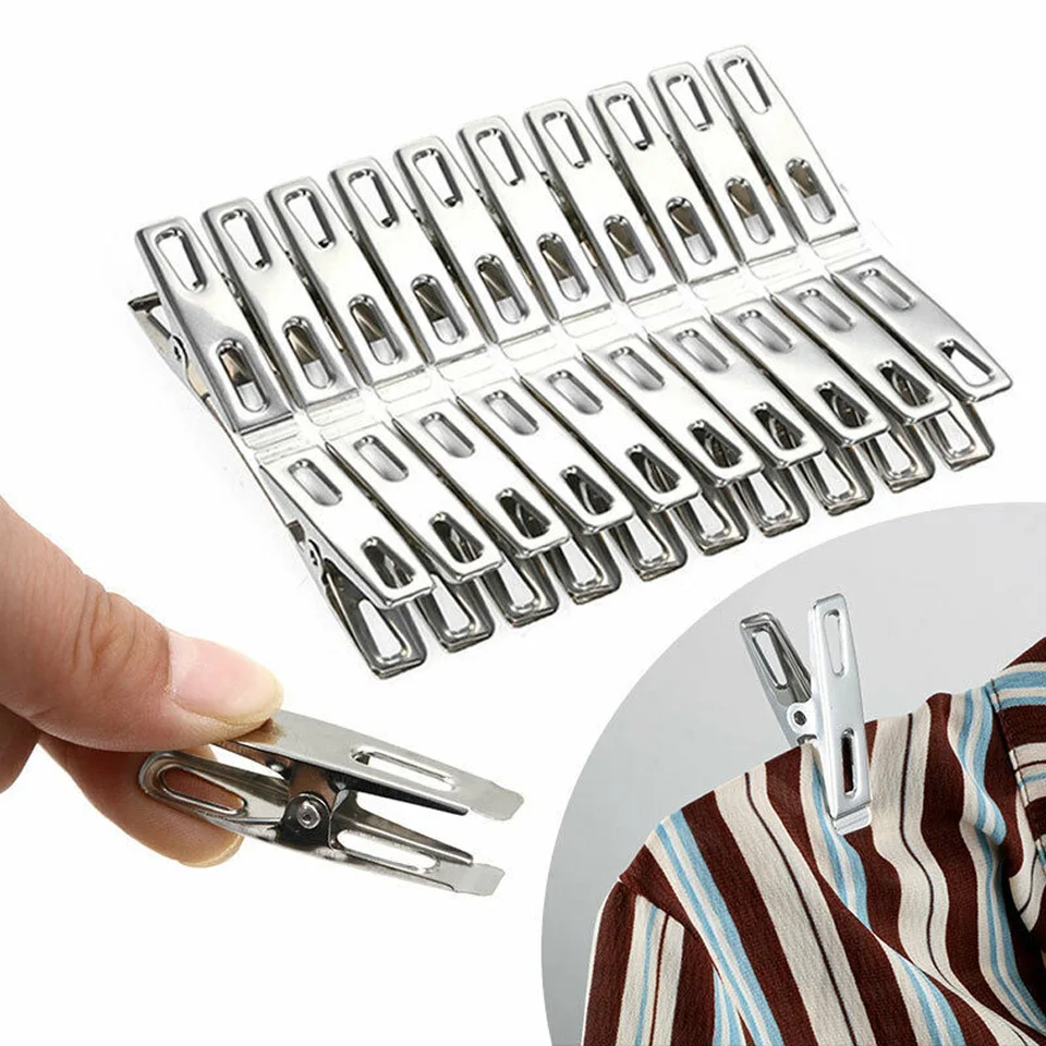 20 Fermagli Per Vestiti In Acciaio Inossidabile - Mollette Metalliche Resistenti, Forti E Antiruggine, Per Bucato, Ufficio E Cucina - 4