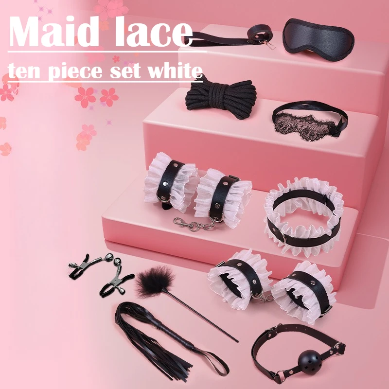 Bdsm Bondage Collar Kits Maid Lace Suit Kit Bdsm PU Leather Tuning Bundle Breast Clip Roleplay Props Flirt Toys for Couple Woman 5