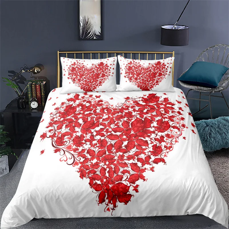 3D Shiny Red Golden Rose Flowers Duvet Cover Set with Pillowcase Valentine's Day Luxury Bedding Set Bedroom Dorm Decor Bed Sets