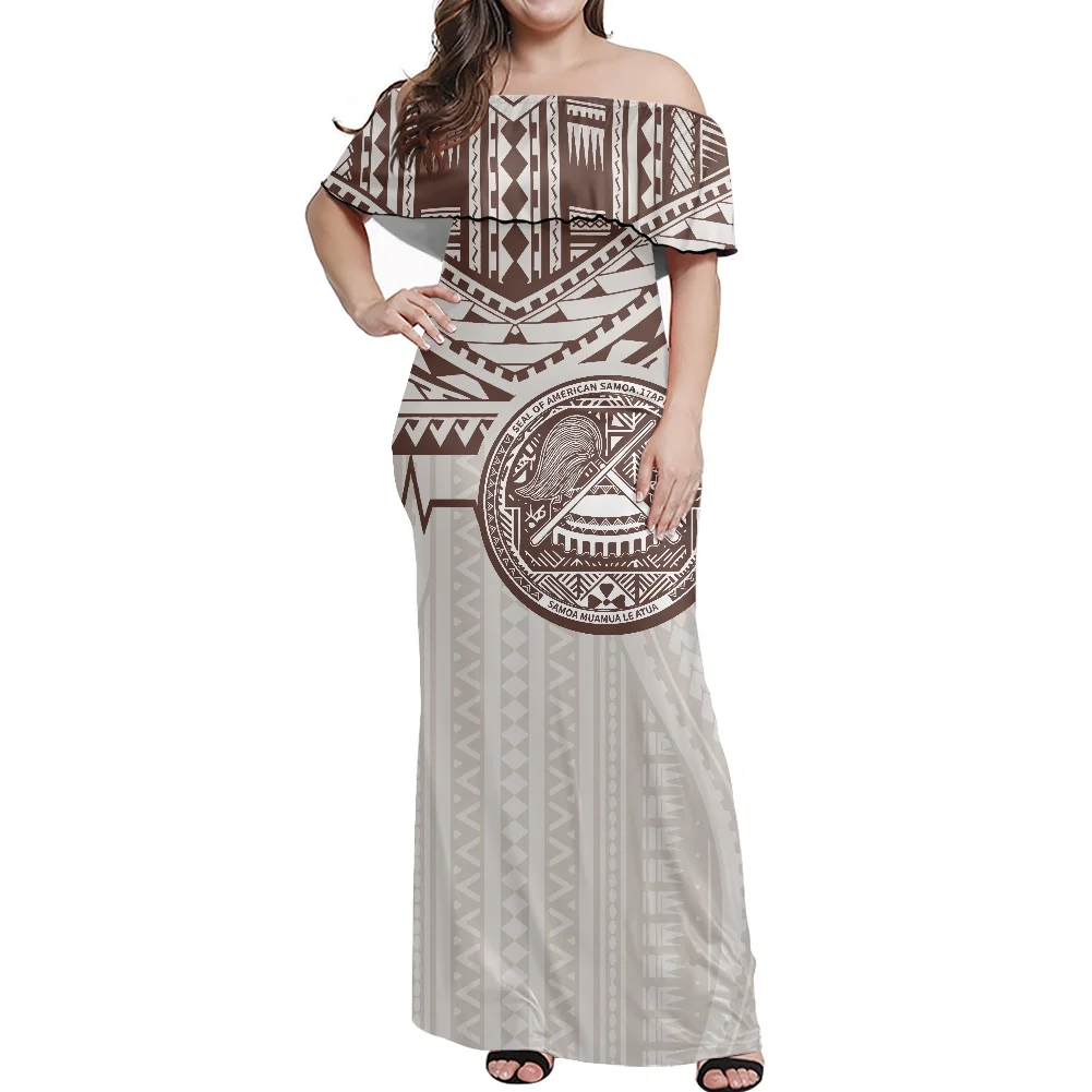 Polynesian Tribe Samoa Flag Printing Large Size Women's Dress Fashion Clothing Ethnic Style Frill Off Shoulder Dress Summer