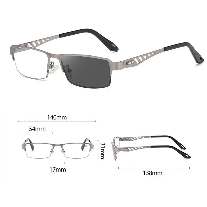 Large Frame Multifocal Glasses Men Square Metal Photochromic Reading Glasses Blue Light Blocking Eye Protection Eyeglasses 6