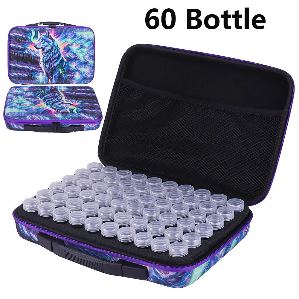 Diamond Painting Wolf Storage Containers, 70 Slots Diamond Painting Bag Kits Accessories and Tools mosaic pen tray bottle
