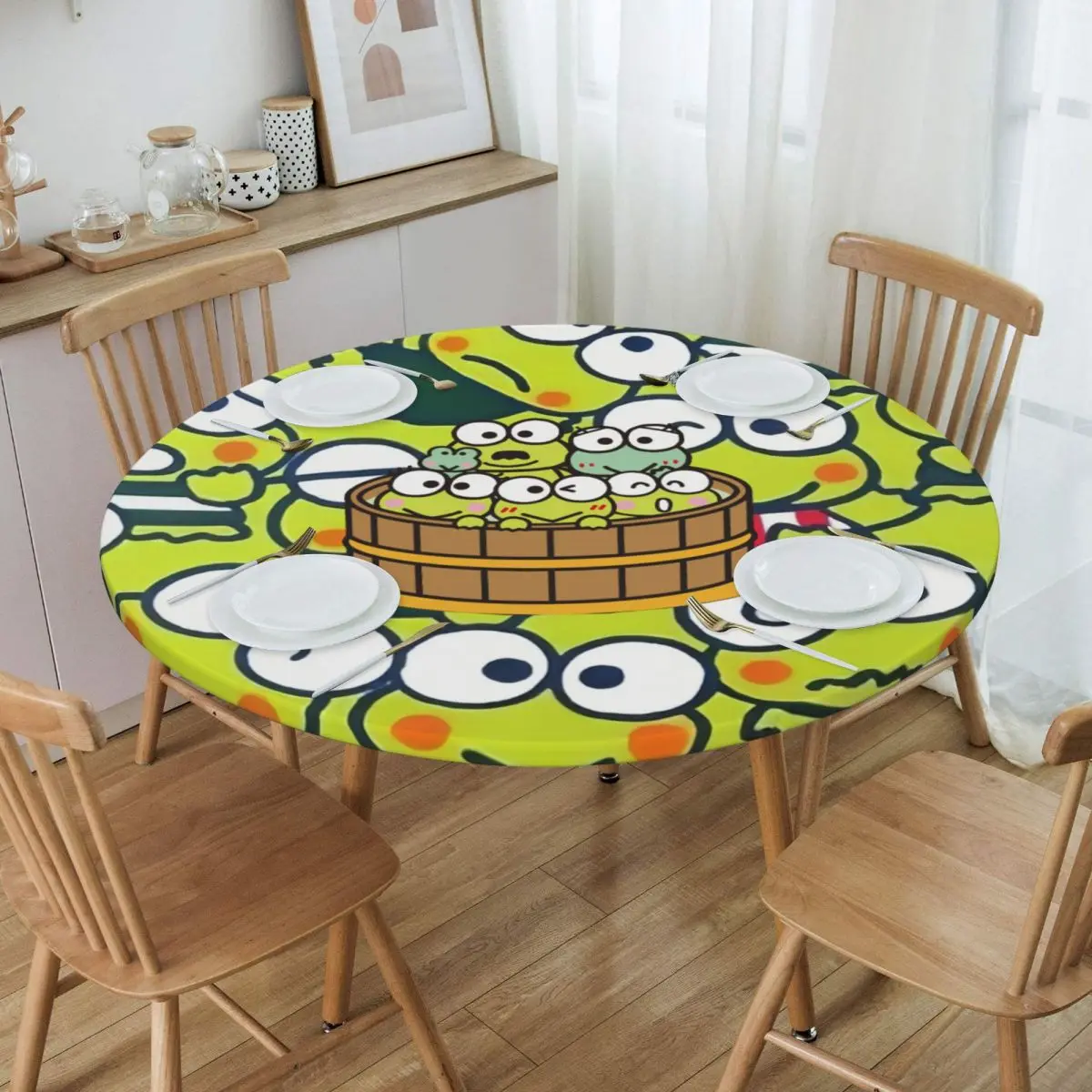 

Скатерть из мультфильма Disney Kero Keroppi Sanrio, круглая эластичная маслостойкая ткань для столовой, на заказ