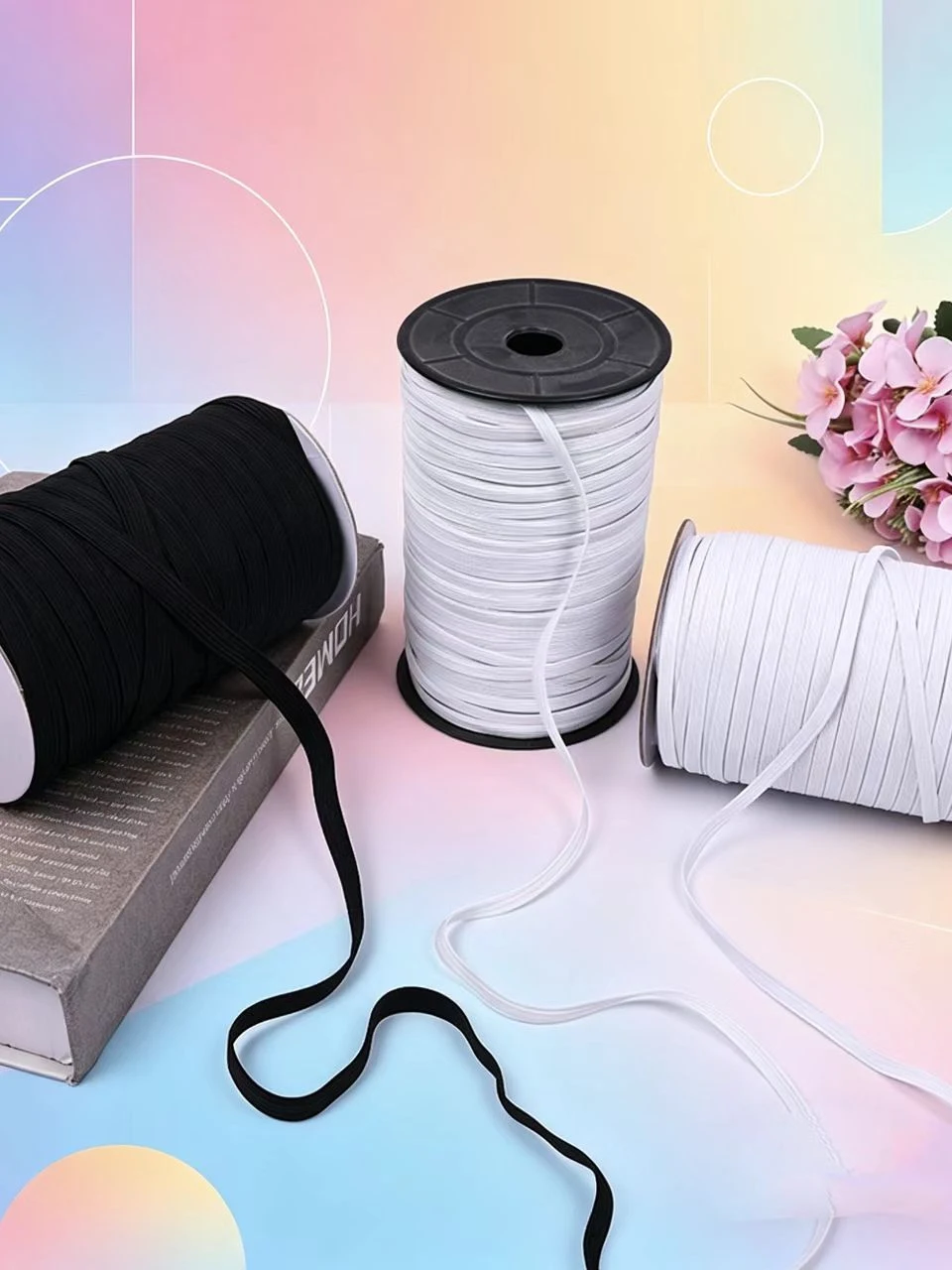 고탄성 플랫 암호화된 안티풀 탄성 밴드 블랙 화이트 다양한 사양 의류 및 홈 텍스타일용 일반 보조 소재