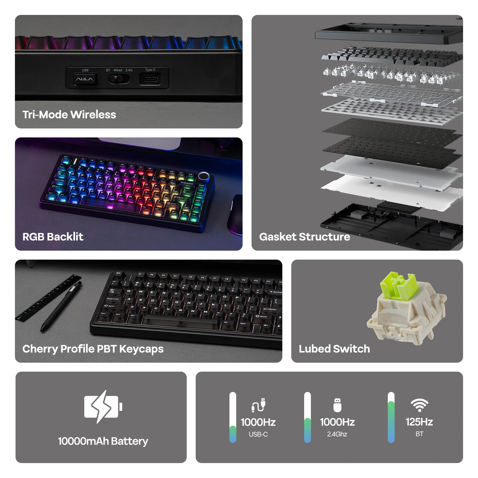 EPOMAKER x AULA F75 Ultra VIA 프로그래밍 가능 75% ANSI US QWERTY 레이아웃 가스켓 유선/블루투스/2.4Ghz 무선 기계식 키보드
