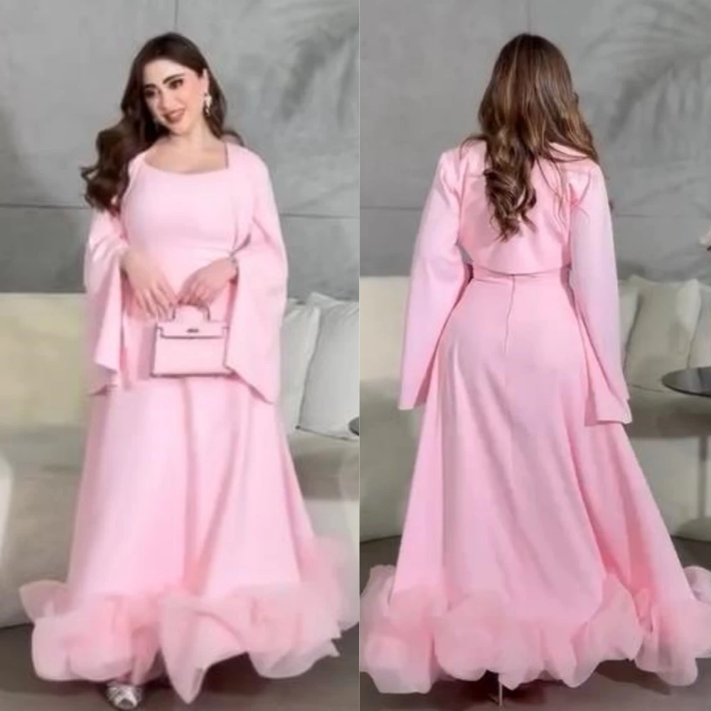Prom Dress Saudi Arabia Satin Draped Formal Evening A-line Square Neck Bespoke Occasion Dresses Floor-Length