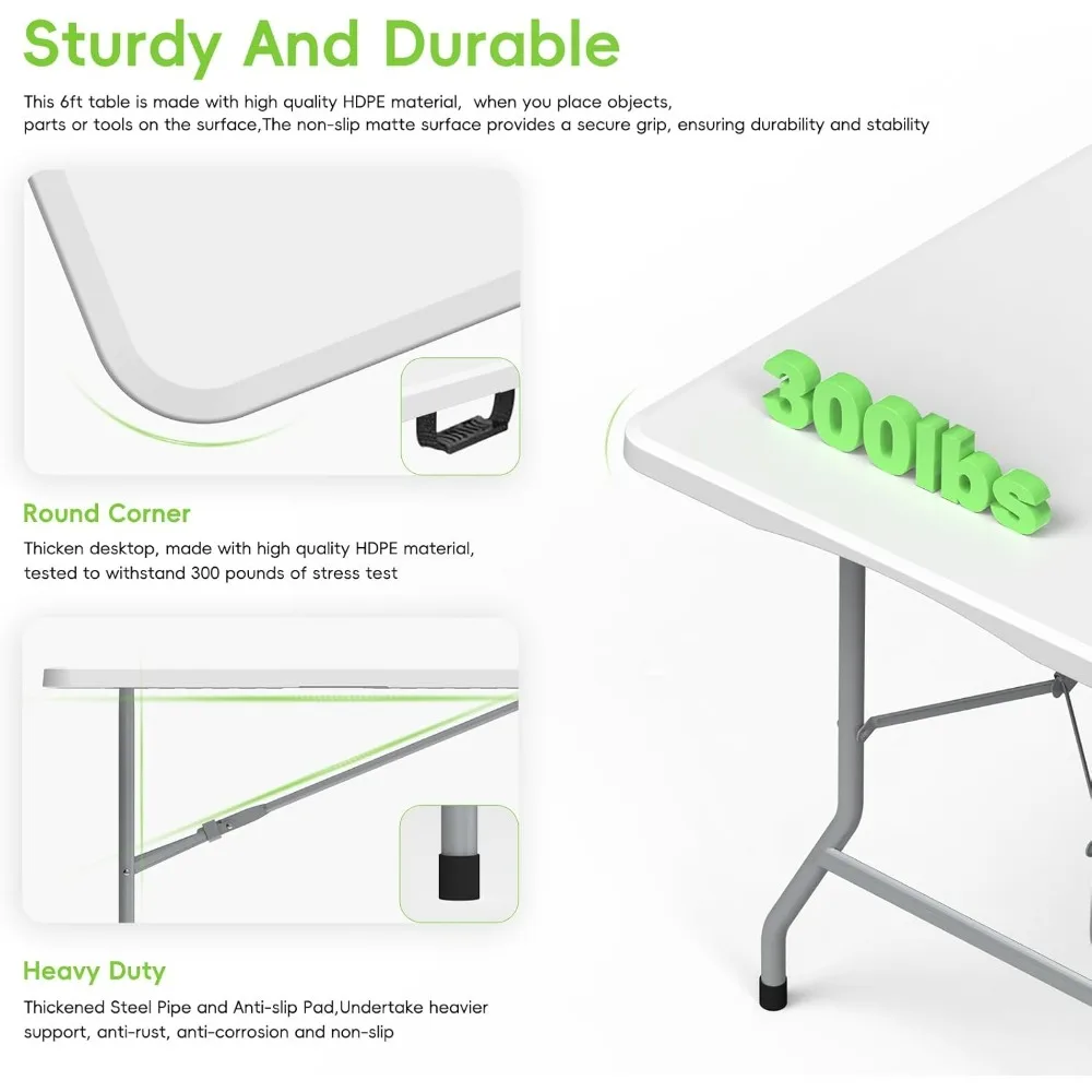 6-Foot Portable Folding Picnic Table Set with 2 Benches for Outdoor and Indoor Use