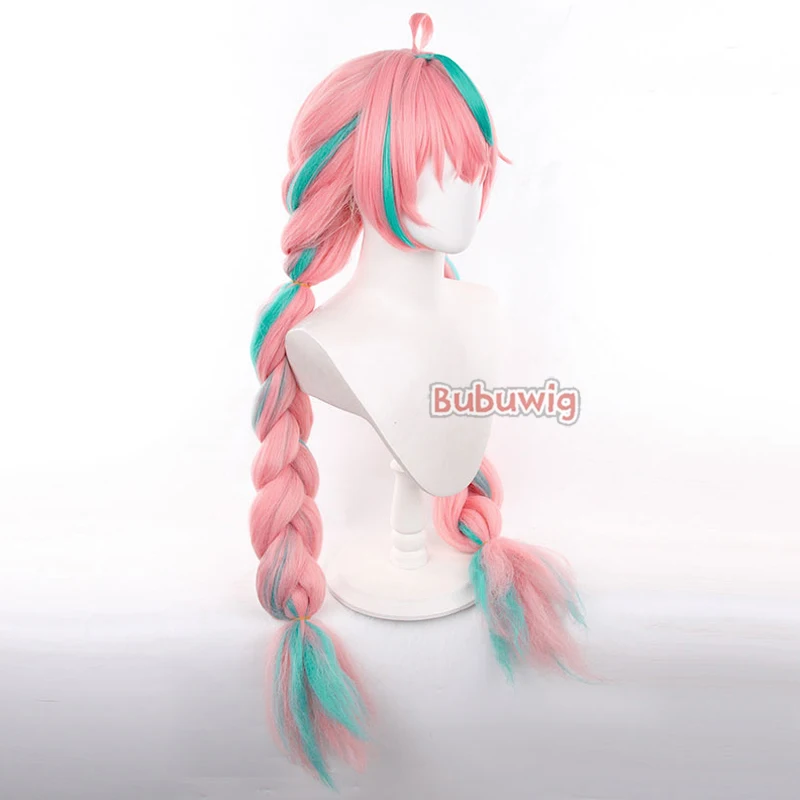 Cosplay Wigs Bubuwig Synthetic Hair Varesa Genshin Impact Varesa Role Play 100cm Pink Mixed Green Braided Heat Resistant