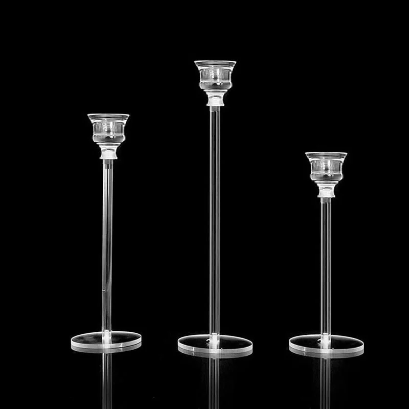Candle Holders 3Pcs/set Crystal Acrylic Dining table single head for Wedding party Decor Centerpieces