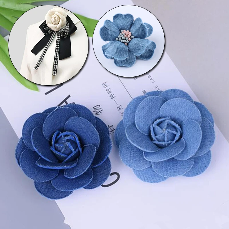 5pcs Denim Decorative Flowers Clothing Making Fabric Flowers DIY Supplies Sewing Accessories Handmade Crafts Garment Decor denim fabric flowers