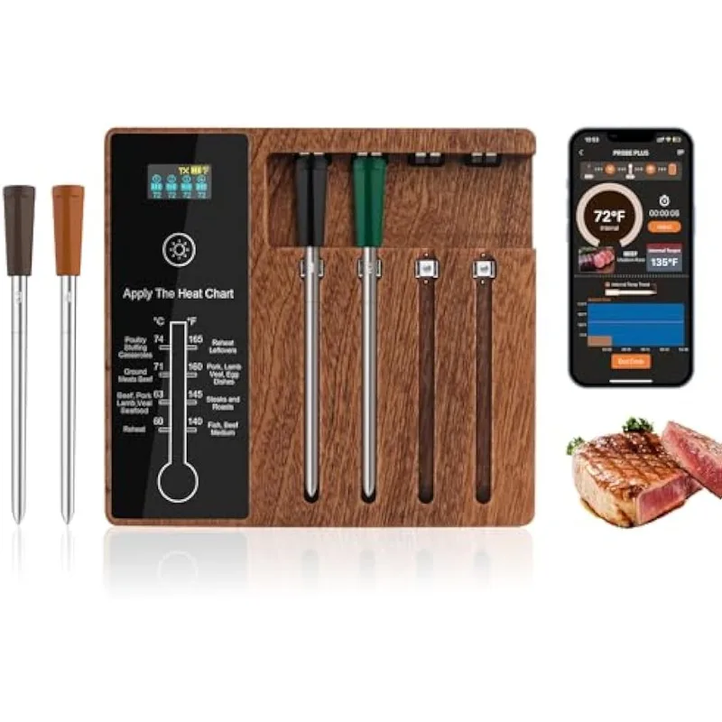 

Digital with Customized Target Temp 4-Probe Wireless Meat Thermometer, 400FT Dual High Sensitive Sensor Meat Thermometer