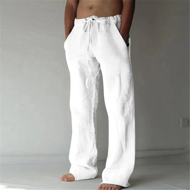 Amazon.com: Mens Linen Pants Yoga Beach Loose Fit Casual Summer Elastic  Waist Drawstring Baggy Trousers with Pockets House Pants for Men Black :  Clothing, Shoes & Jewelry