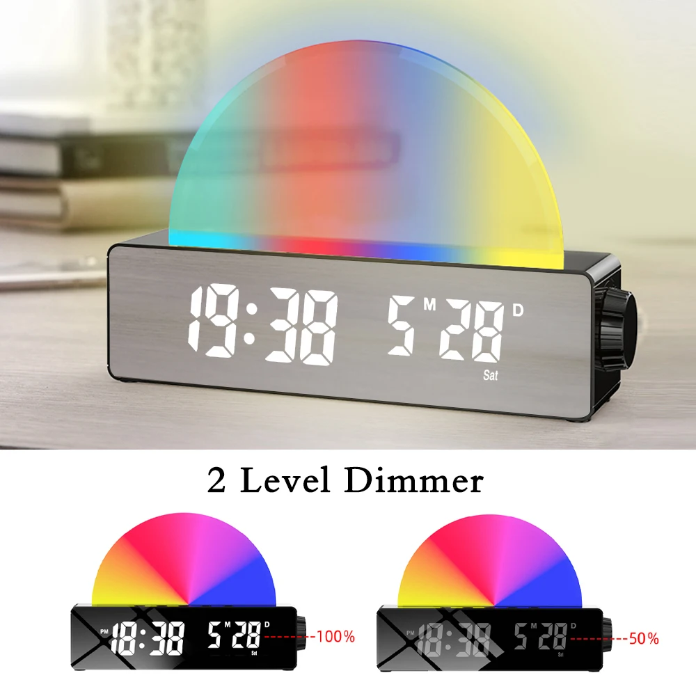 Sunrise Alarm Clock, Wake Up Light With Simulation Sunrise Touch Dynamic  Atmosphere Light 6 Natural Sounds 7 Color Sleep Breathing Light Suitable  For