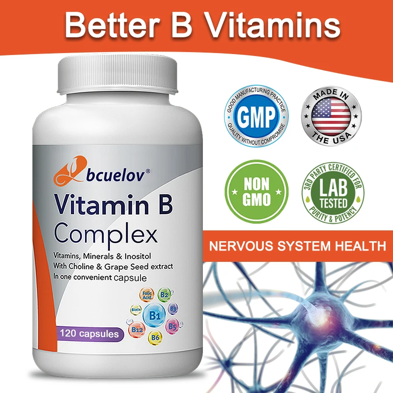 

Vitamin B Complex Capsules - Normal Immunity, Energy Metabolism and Nervous System Health, Daily Nutritional Supplement