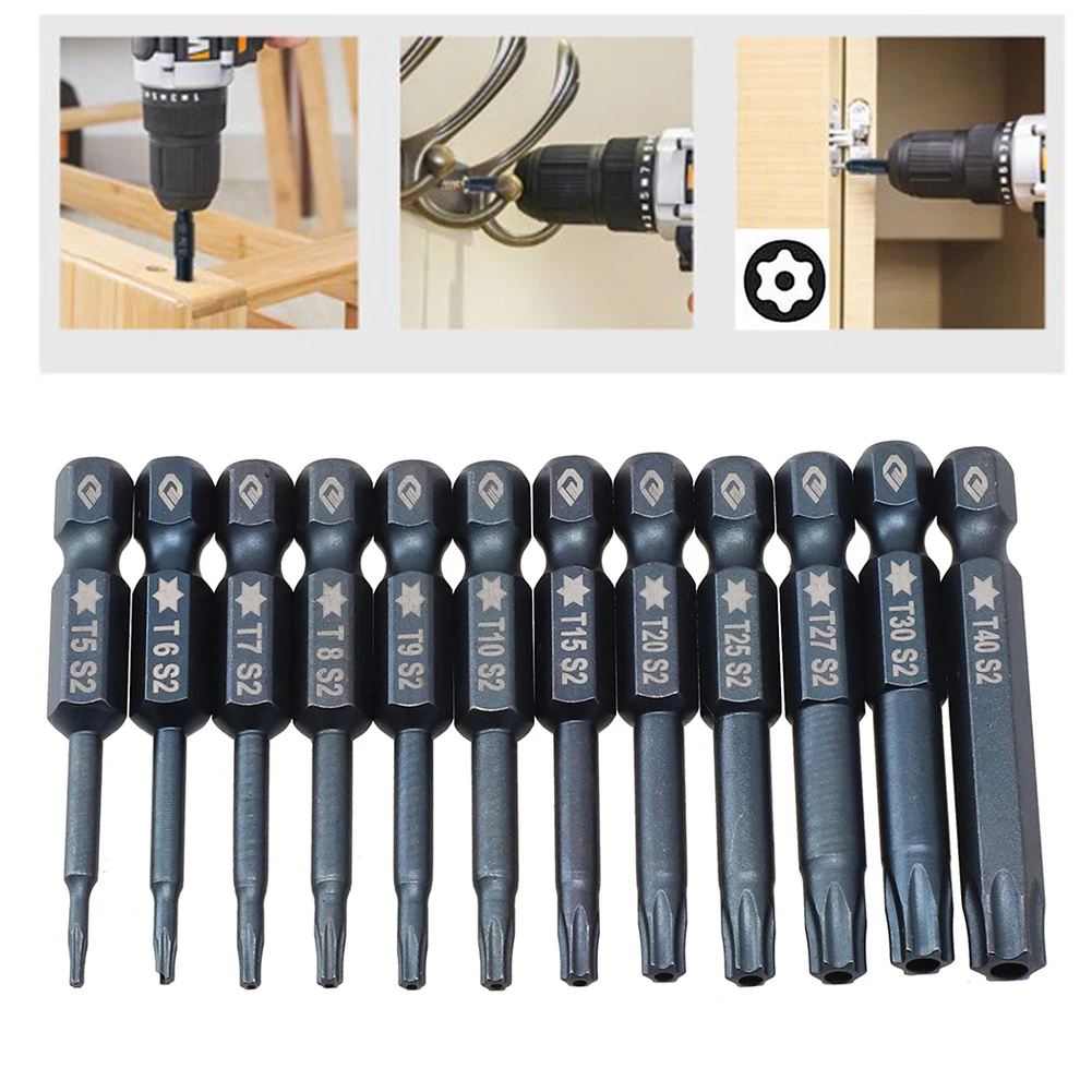 

50mm 1/4'' Magnetic Torx Screwdriver Bit T5 T6 T7 T8 T9 T10 T15 T20 T25 T27 T30 T40 For Rechargeable Screw Drivers Hand Tools