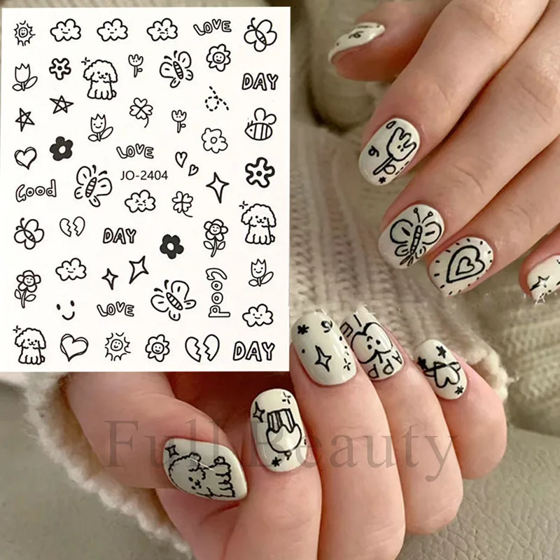 

3 Sheets 3D Cartoon Cats Dogs Nail Stickers Adhesive Nail Decals Nail Art Decoration Manicure Decor Nail Design