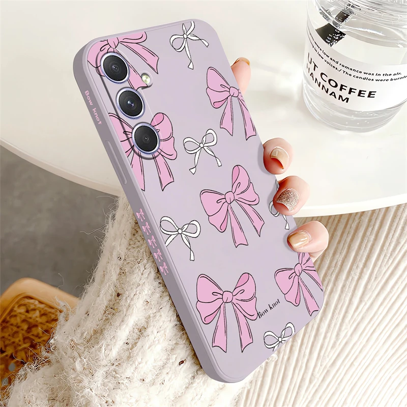 Shockproof Soft Silicone Phone Case with Pink Bow Knot Design