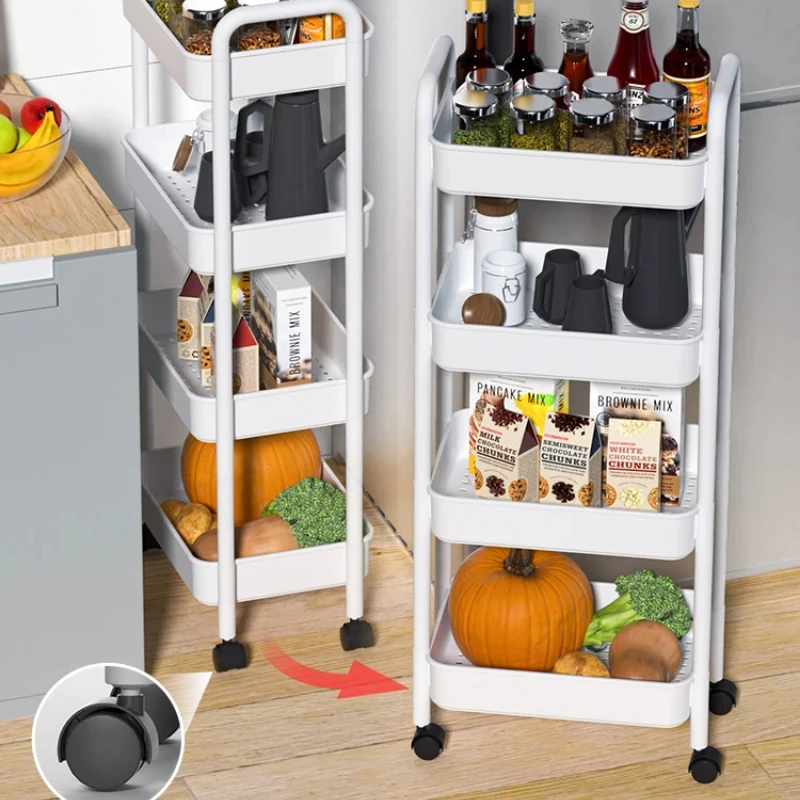 Mobile Storage Rack Household Multi-Tier Organizer Cart Plastic Bookshelf for Vegetable Basket and Gap Storage Solution