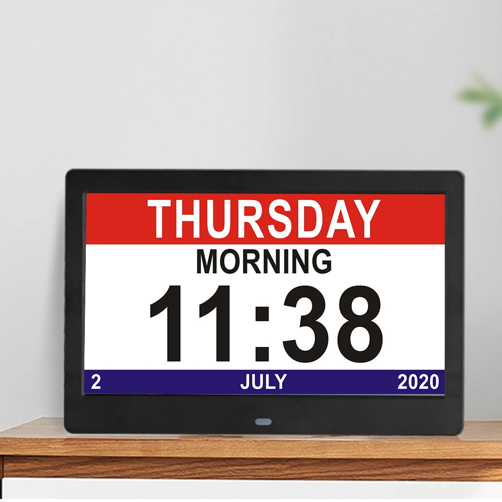 Digital-Kalender-Alarm Mit 10 Zoll Großen Bildschirm Wand Montiert Oder Schreibtisch-Uhr Für Die Im Alter Von Senioren/demenz, schwarz Metall Matte