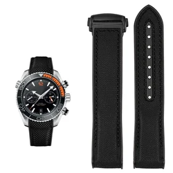 Curved End Fabric and Rubber Strap for Men's Watch, 20mm - 22mm (Black black)