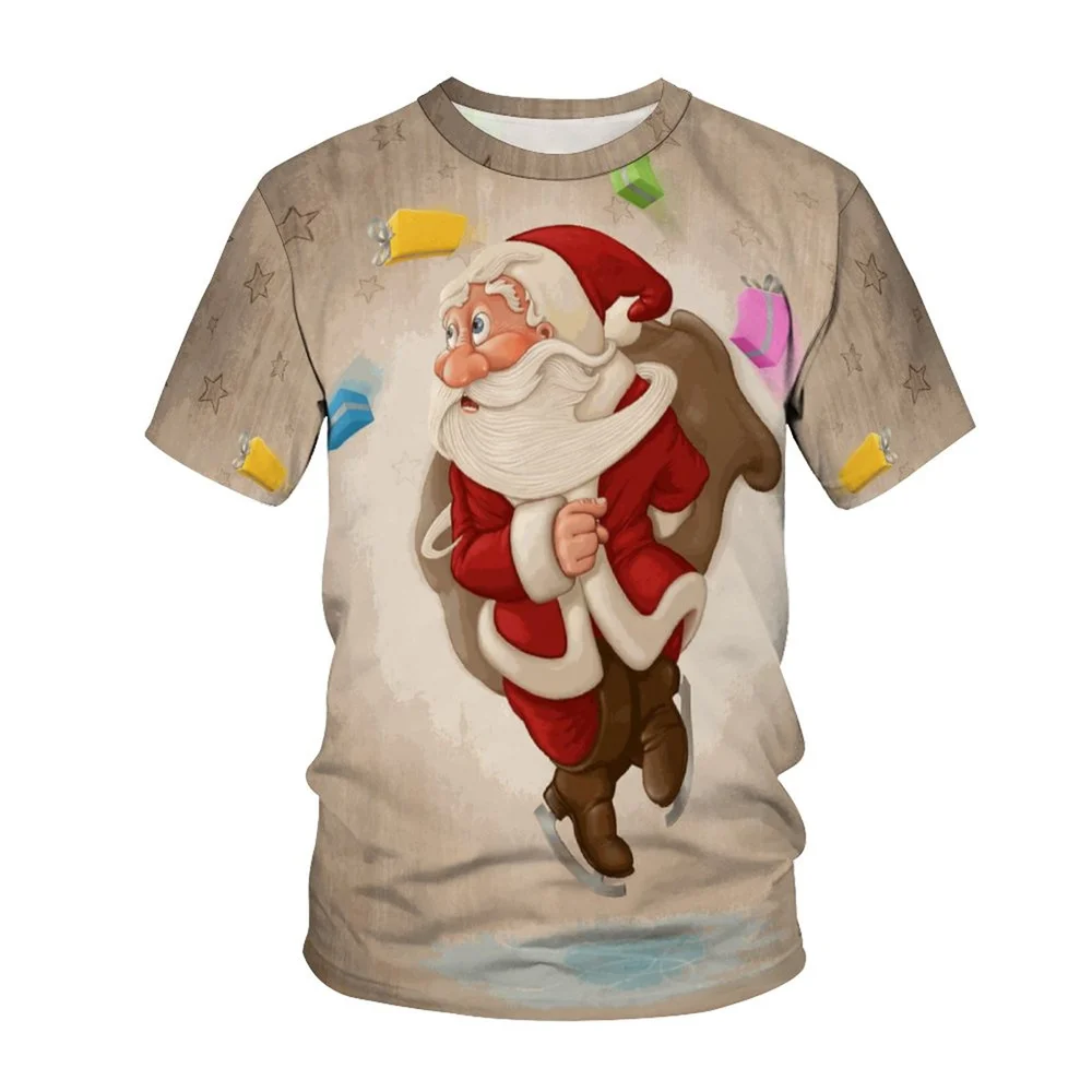 

Summer Men Christmas Santa Gift Cute Fun 3d Printed Fashion Short Sleeve T-Shirt Loose Plus Size Comfortable Breathable Top