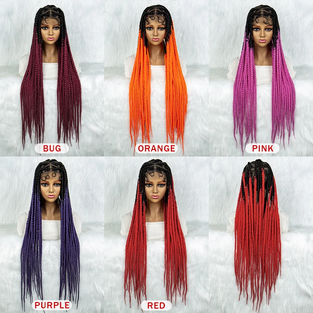 Colorful Braided Wigs for Black Women Synthetic Lace Front Wig Big Knotless Box Braids Wig Full Lace Cornrow Braided Wigs