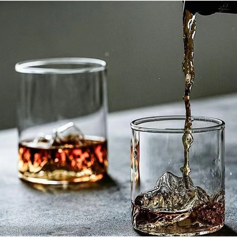 3D Landscape Cup Wine Whiskey Beer Tea Coffee Cup Glassware Mountain Crystal Glass Drinking Bourbon Scotch Cocktails