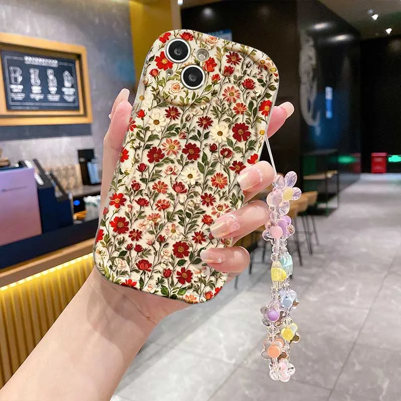 Floral Print Soft Cover with Wrist Chain and Wavy Edge