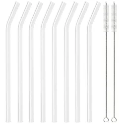 Premium Reusable Glass Straw Set with Cleaning Brush - Eco - Friendly Drinkware for Smoothies and Cocktails (Transparent bent)