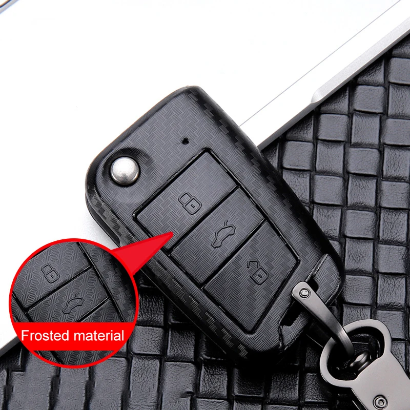 Key Case Key Case Cover Car Key Shell Carbon Car Key Cover For VW Bora Jetta POLO Golf 7 4 5 6 MK5 MK6 MK7 Passat b5 T-ROC Tiguan MK2-Keychain Bag