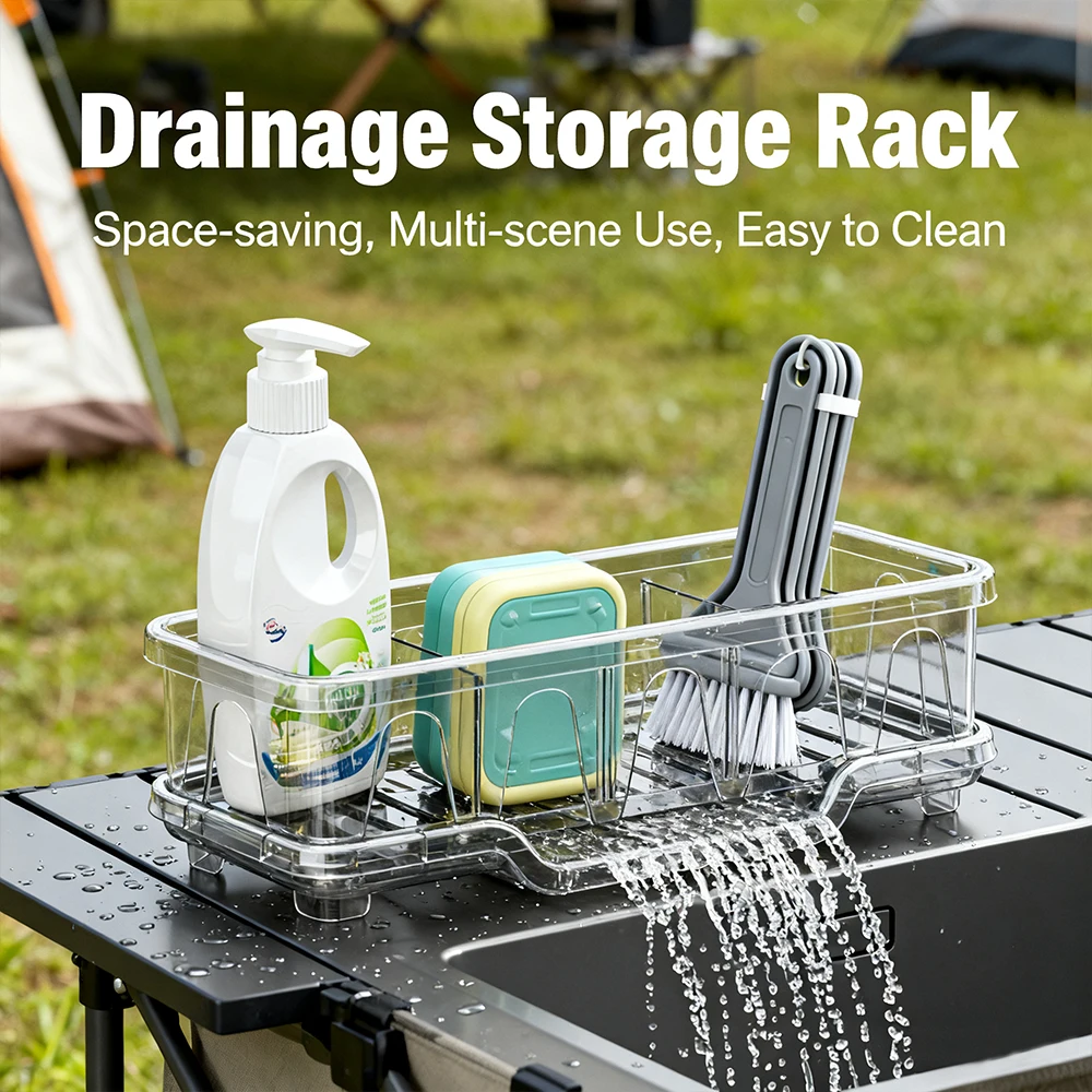 Kitchen Sink Storage Rack Made of PET Material No Need for Installation Detachable Multi-purpose Tableware Storage Container
