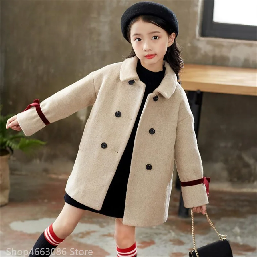 

Children Girls Coats Outerwear Winter Girls Jackets Woolen Long Trench Teenagers Warm Clothes Kids Outfits For 4 6 8 10 12 Years