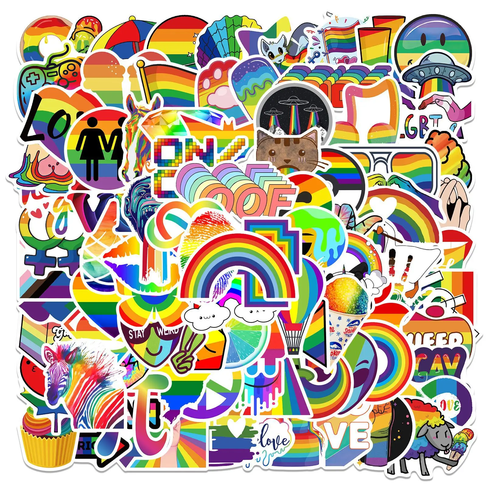 

100Pcs Cartoon Lovely Rainbow Waterproof Stickers Graffiti Ornament DIY Water Cup Skateboard Stationery Refrigerator