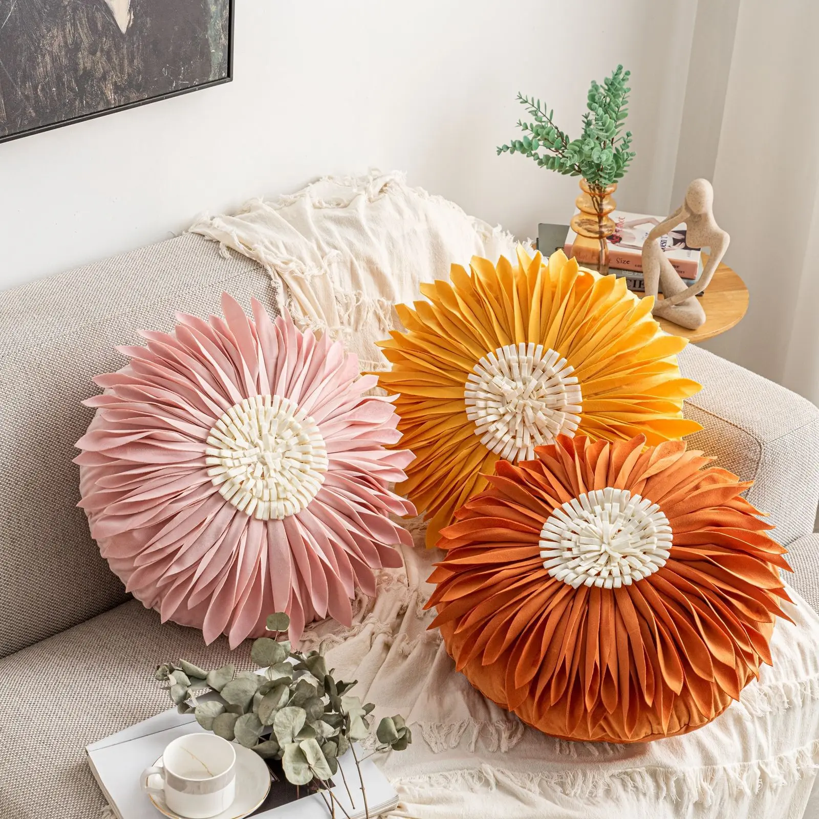 

Luxury Round Flower Pillow Cover High Beauty Home Decor Sunflower Pillow Case Small Daisy Flower Diameter 45cm Cushion Cover