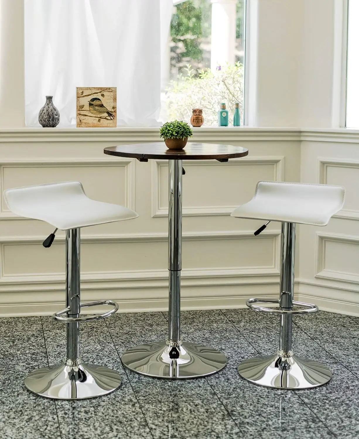 Adjustable Bar Stools Set of 2, Modern Swivel PU Leather Airlift Barstools, Backless Kitchen Counter Height Bar Chair