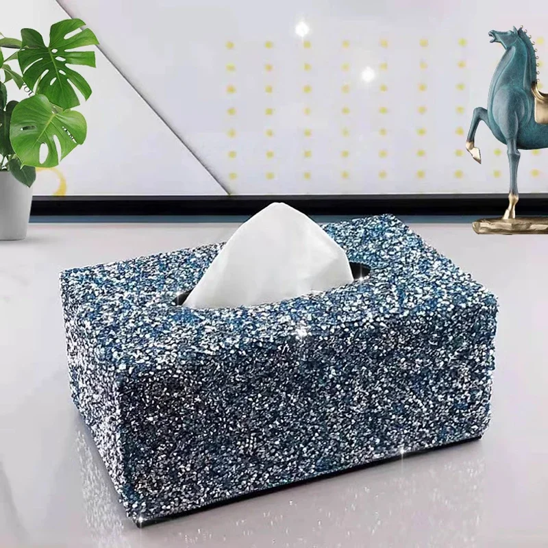 Luxury Inlaid Diamond Tissue Box, Home Coffee Table Dining Room Bedroom Living Room Club Fashionable Drawer Napkin Paper Box 1Pc