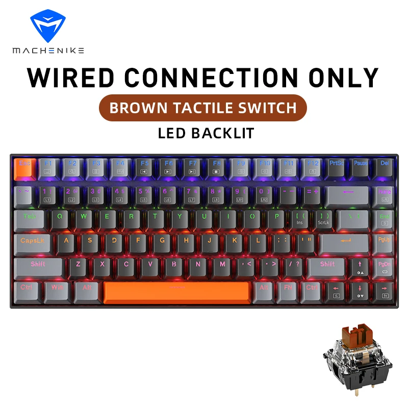 Machenike K500A-B84 Teclado Mecânico 75% TKL Hot-Swappable Wired Gaming Keyboard 6-Color Backlit 84 Teclas Para PC Gamers Laptop
