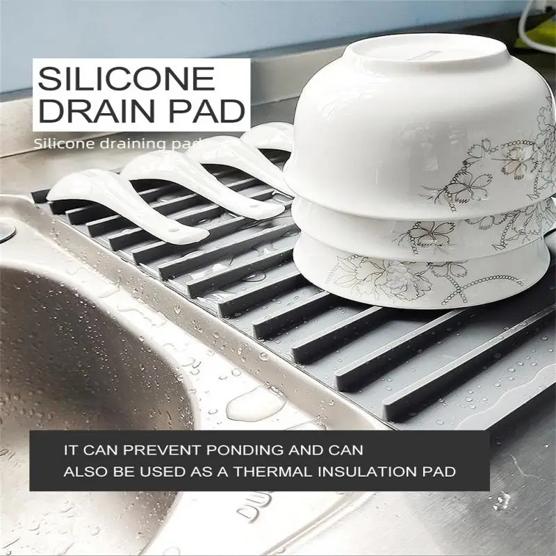 Silicone Dish Drying Mat 32.5x20/12x8cm Self Draining Heat Resistant  Kitchen Counter Tableware Non Slip Draining Cushion