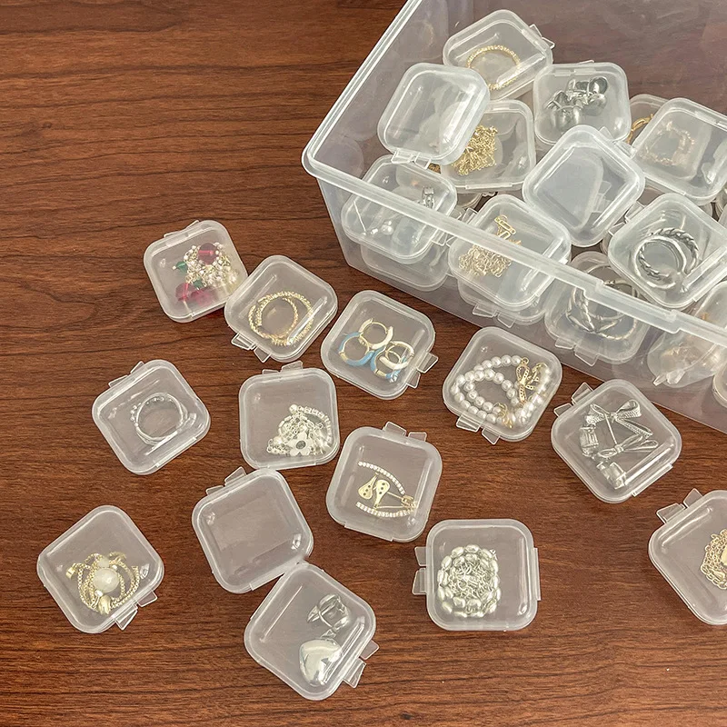 10pcs Small Boxes New Square Transparent Plastic Box Jewelry Storage Case Finishing Container Packaging Storage Box for Earrings