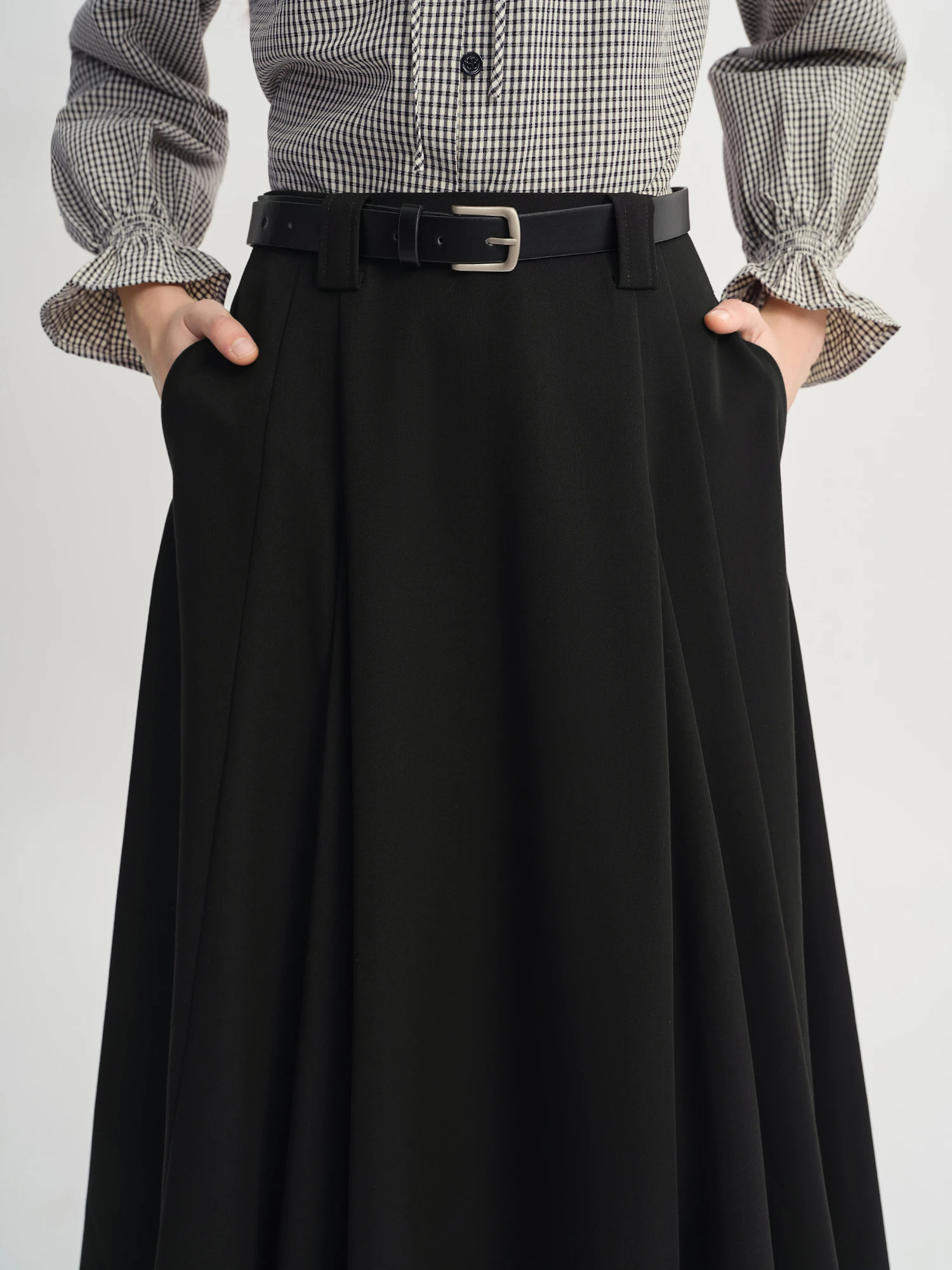 DUSHU 2025 Gonna casual da pendolare con temperamento drappeggiato a vita alta autunnale da donna 3