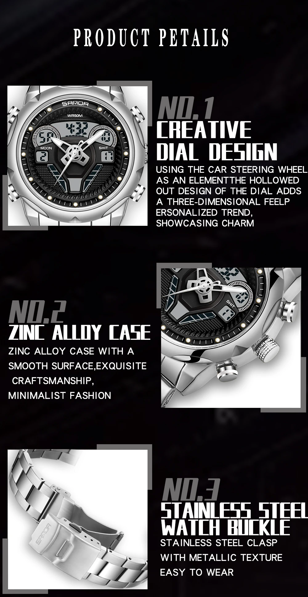 SANDA 9022 Men's Multifunctional Outdoor Waterproof Electronic Watches Digital Wristwatches Student Fashion Trend Military Style