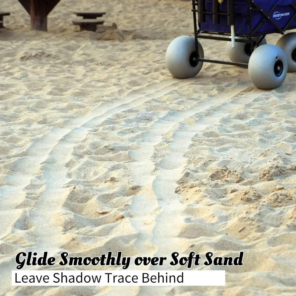 Beach Wagon with 13'' Balloon Wheels, Heavy Duty All-Terrain Collapsible Cart with Big Wheels for Sand, Pump Included, Patented