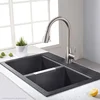 33-inch Drop-In/Undermount 50/50 Double Bowl Granite Kitchen Sink in Black Onyx, KGD-433B 2