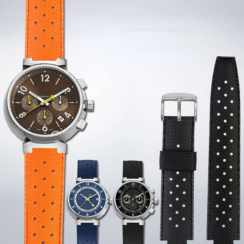 Per Louis Vuitton Tambour Cinturino In Gomma Uomo Donna Cinturino Lv Q1121 Q114K Cinturino Da Polso In Silicone Impermeabile 20-12Mm Convesso