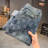 High Street Vintage Blue Jeands For Men Straight Leg Mid Rise Washed Pants Male's Fall Clothing 1