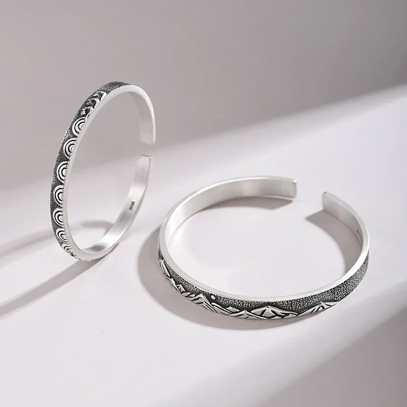 

ZABRA Shanmeng Sea Oath 999 Sterling Silver Couple Bracelet Men Women Retro National Foot Silver Bracelet Can Be Engraved Gift